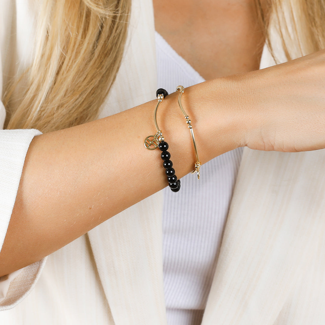 Black Agate Charm Bracelet - Stone of Strength