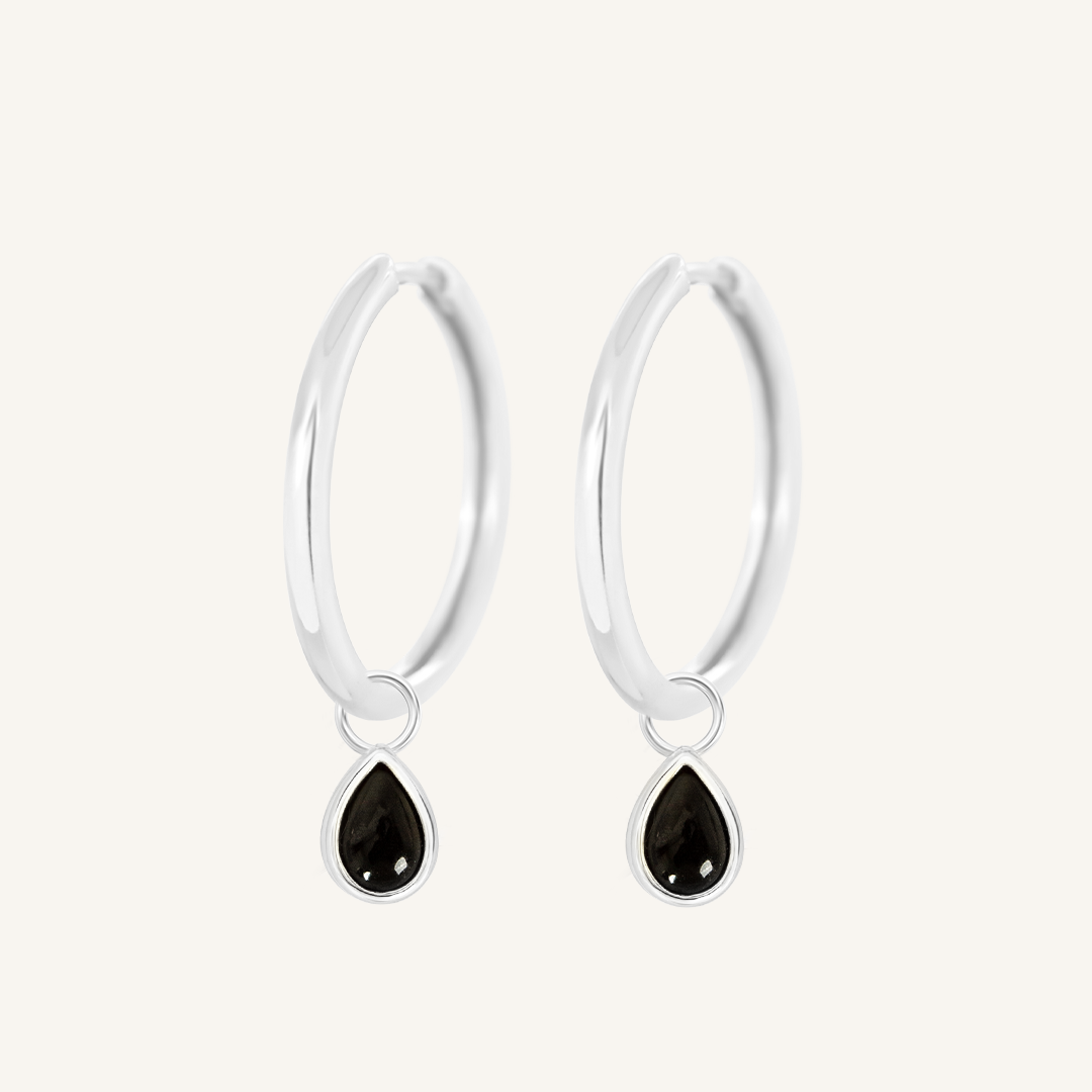 Black Onyx Trove Charm Hoops