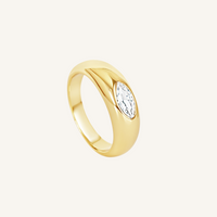 gold ring inspired by the Louvre's architecture with Marquise cut white cubic zirconia bezel set on white background