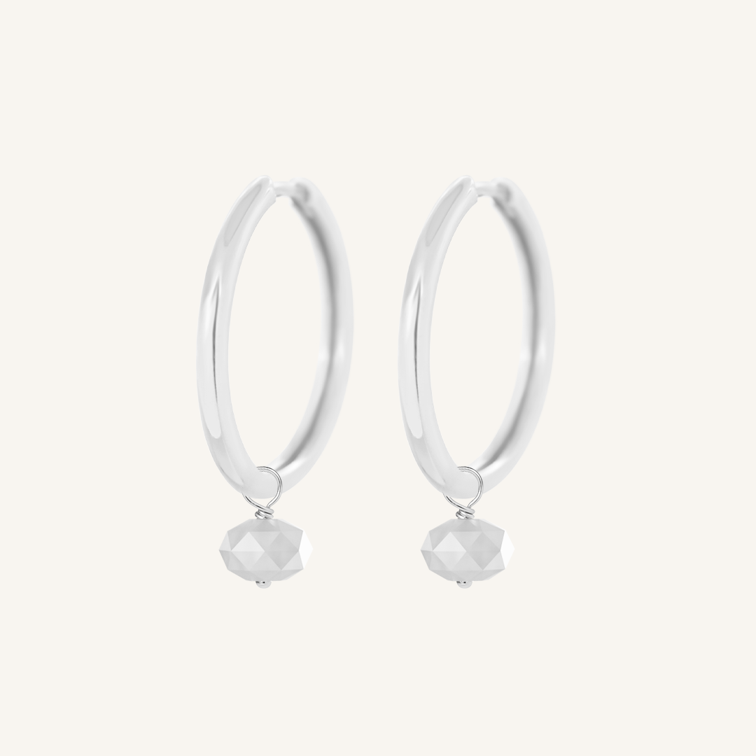 Opulent White Moonstone Plain Hoops - Stone of Hope