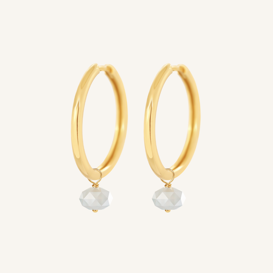 Opulent White Moonstone Plain Hoops - Stone of Hope