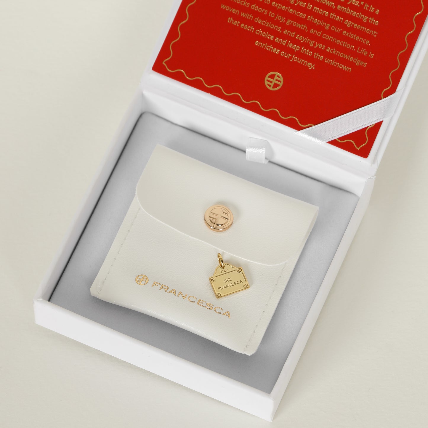 gold charm Inspired by the street signs in Paris in white jeweller box