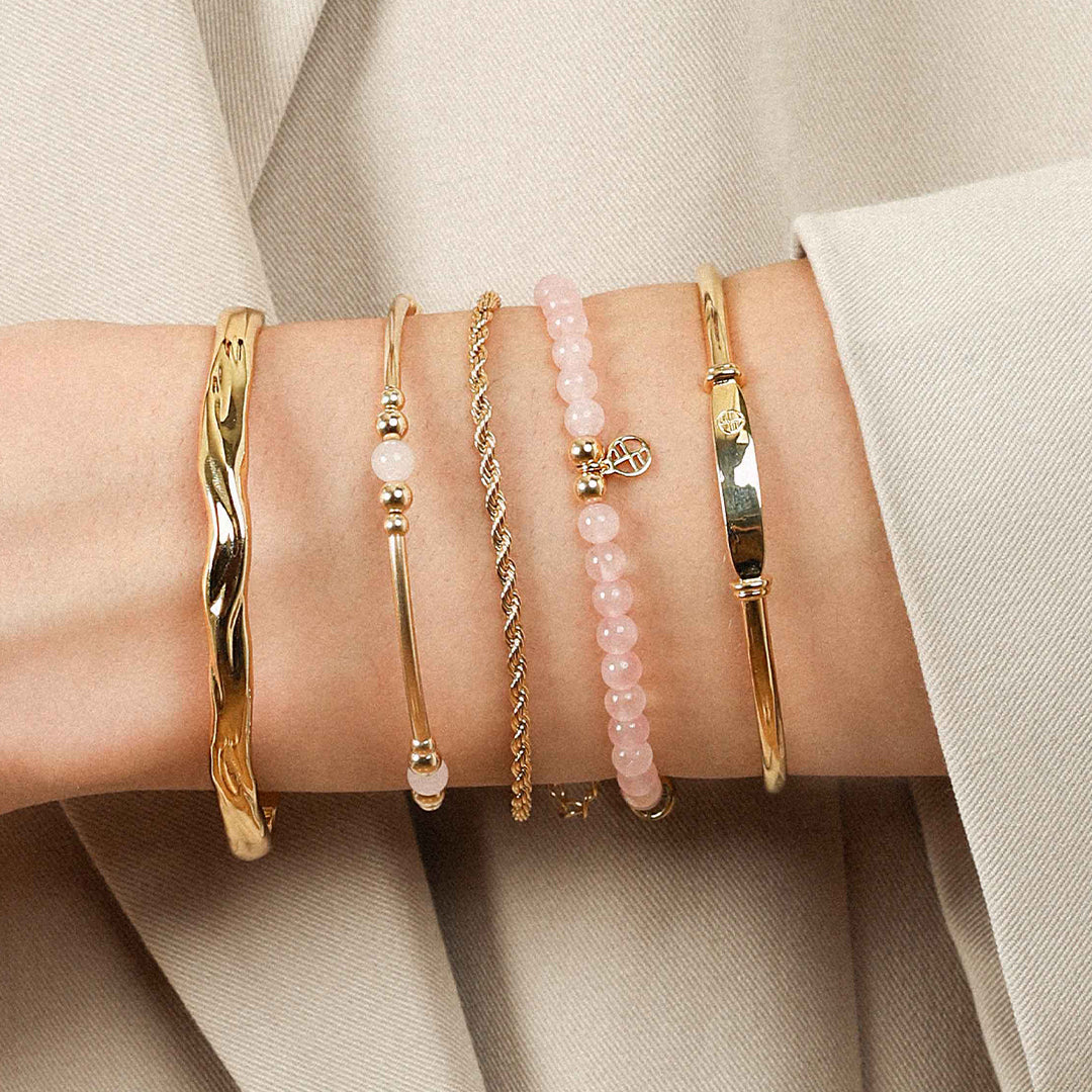 Rosequartz Cabachon Bracelet - Gold Link Bracelet - Gold store Heart Bracelet - Rosequartz Gold Bracelet - Handmade Gold Bracelet - Gold Bracelet